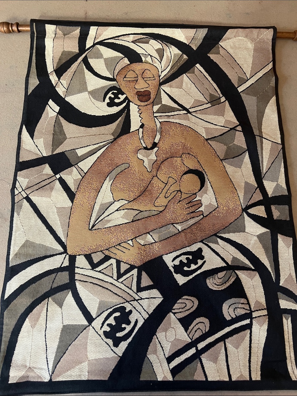 Neutral Toned Mother and Child Tapestry Wall Art